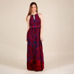 NWT Free People Dress SIZE 2 Blue Red Burnt Velvet Bohemian Boho Maxi Festival